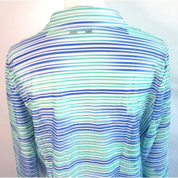 Erin London Women's Long Sleeve Semi Sheer Blue Striped Zip Jacket NWT Size Lg. - Picture 6 of 12